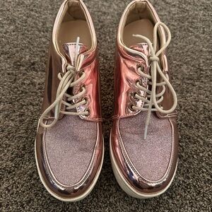 Rose Gold Glitter FUN Platform Sneakers Metallic Costume Fun Sole Shoes 8.5